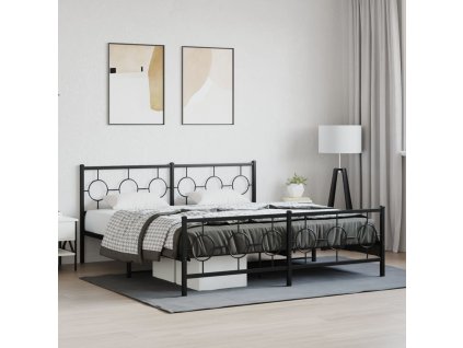 Kovový rám postele s hlavovým a nožním čelem černý 183 x 213 cm 376249