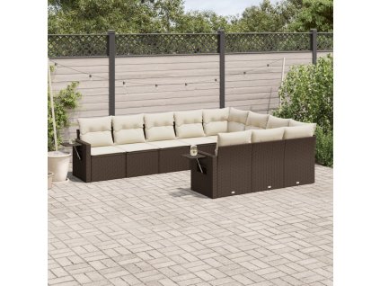 10dílná zahradní sedací souprava s poduškami hnědá polyratan 3253030