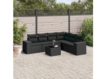 7dílná zahradní sedací souprava s poduškami černá polyratan 3222614