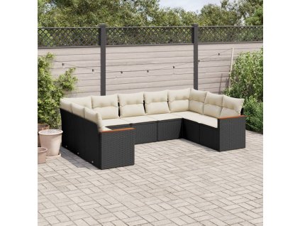 9dílná zahradní sedací souprava s poduškami černá polyratan 3258675