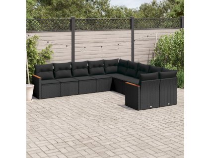 10dílná zahradní sedací souprava s poduškami černá polyratan 3258751