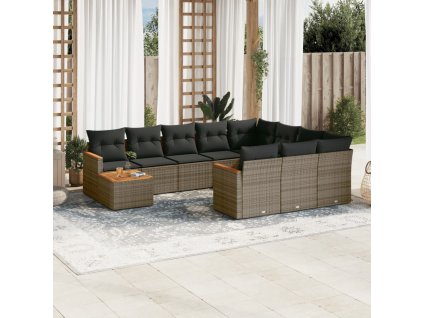 11dílná zahradní sedací souprava s poduškami šedá polyratan 3258770