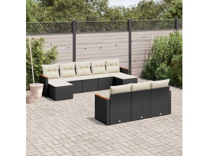 10dílná zahradní sedací souprava s poduškami černá polyratan 3258815