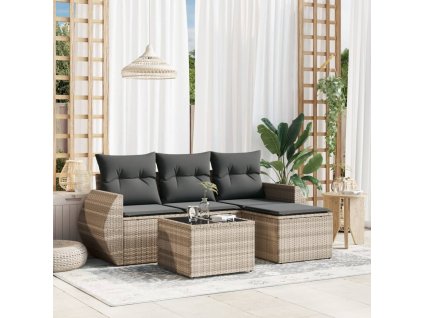 5dílná zahradní sedací souprava a podušky světle šedá polyratan 3253619