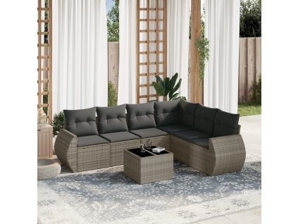 7dílná zahradní sedací souprava s poduškami šedá polyratan 3253757