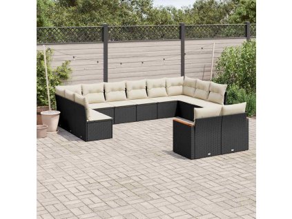 12dílná zahradní sedací souprava s poduškami černá polyratan 3258843