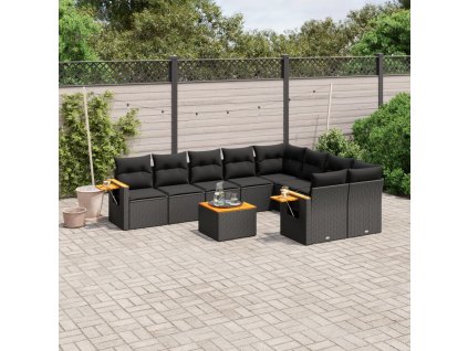 10dílná zahradní sedací souprava s poduškami černá polyratan 3259549