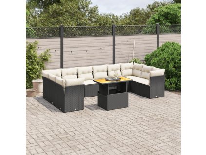 11dílná zahradní sedací souprava s poduškami černá polyratan 3271021