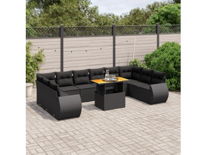 11dílná zahradní sedací souprava s poduškami černá polyratan 3272364