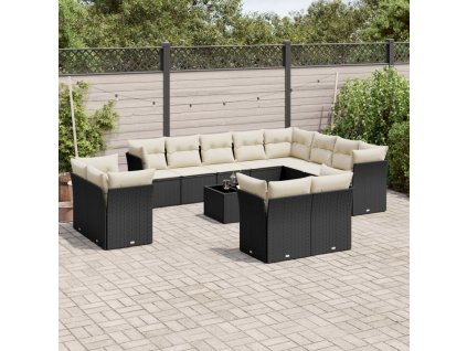 13dílný zahradní sedací souprava s poduškami černý polyratan 3250375