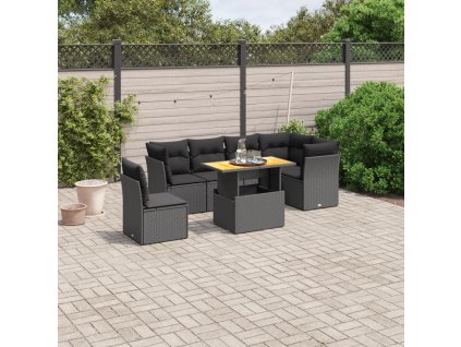 7dílná zahradní sedací souprava s poduškami černá polyratan 3270852