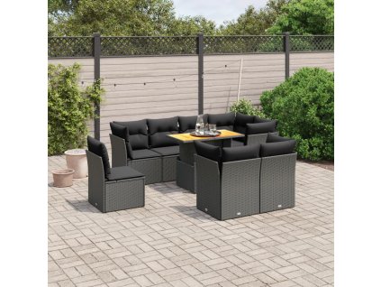 9dílná zahradní sedací souprava s poduškami černá polyratan 3270929