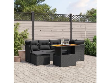 7dílná zahradní sedací souprava s poduškami černá polyratan 3270936