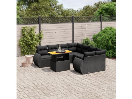 9dílná zahradní sedací souprava s poduškami černá polyratan 3272119
