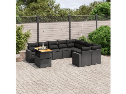 10dílná zahradní sedací souprava s poduškami černá polyratan 3271475