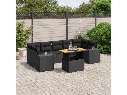 8dílná zahradní sedací souprava s poduškami černá polyratan 3272546