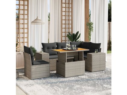 6dílná zahradní sedací souprava s poduškami šedá polyratan 3272642