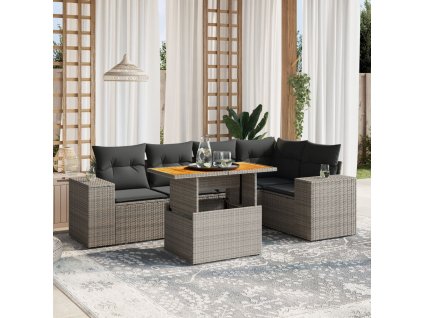 6dílná zahradní sedací souprava s poduškami šedá polyratan 3272628