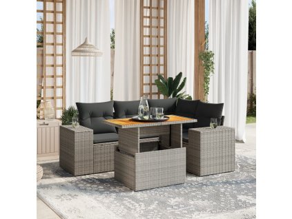 5dílná zahradní sedací souprava s poduškami šedá polyratan 3272621