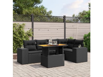 6dílná zahradní sedací souprava s poduškami černá polyratan 3272623