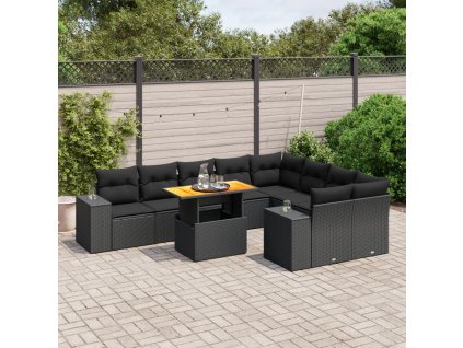 10dílná zahradní sedací souprava s poduškami černá polyratan 3272791