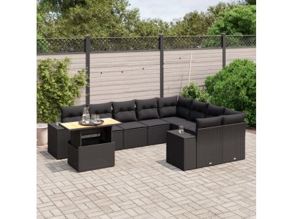 10dílná zahradní sedací souprava s poduškami černá polyratan 3272798