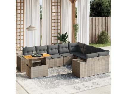 10dílná zahradní sedací souprava s poduškami šedá polyratan 3272803