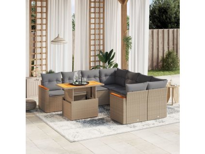 9dílná zahradní sedací souprava s poduškami béžová polyratan 3273005