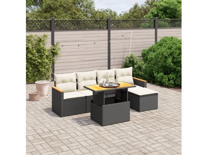 6dílná zahradní sedací souprava s poduškami černá polyratan 3273051