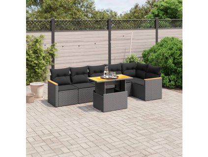 7dílná zahradní sedací souprava s poduškami černá polyratan 3273085