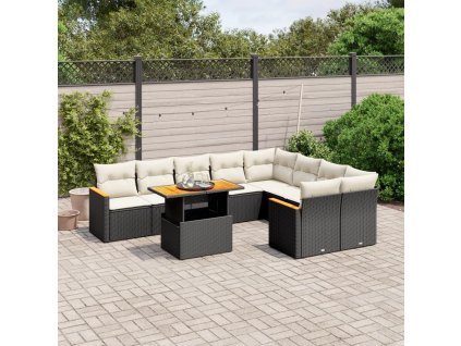 10dílná zahradní sedací souprava s poduškami černá polyratan 3273233