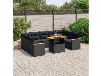 11dílná zahradní sedací souprava s poduškami černá polyratan 3273246