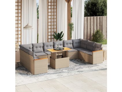 11dílný zahradní sedací souprava s poduškami béžový polyratan 3273250