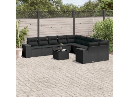 11dílná zahradní sedací souprava s poduškami černá polyratan 3223114