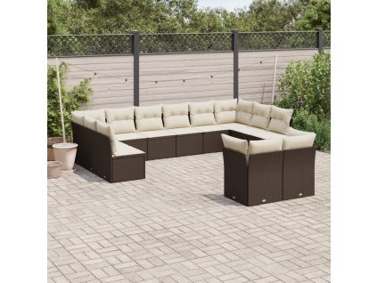12dílná zahradní sedací souprava s poduškami hnědá polyratan 3250272
