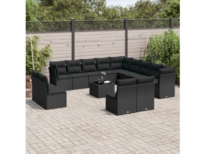 14dílná zahradní sedací souprava s poduškami černá polyratan 3218495