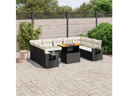 10dílná zahradní sedací souprava s poduškami černá polyratan 3271896