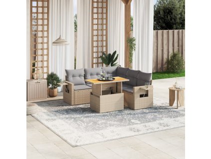 6dílná zahradní sedací souprava s poduškami béžová polyratan 3271752