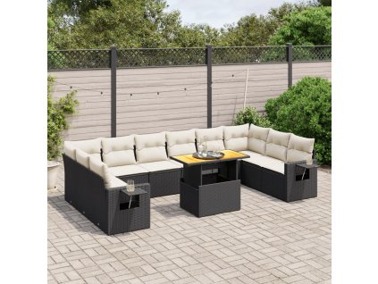 11dílná zahradní sedací souprava s poduškami černá polyratan 3271924