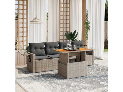 5dílná zahradní sedací souprava s poduškami šedá polyratan 3271634