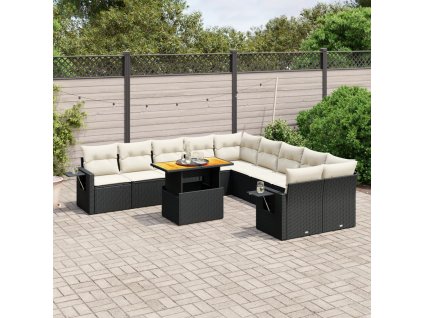 11dílná zahradní sedací souprava s poduškami černá polyratan 3271945