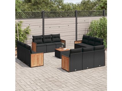 13dílný zahradní sedací souprava s poduškami černý polyratan 3227518