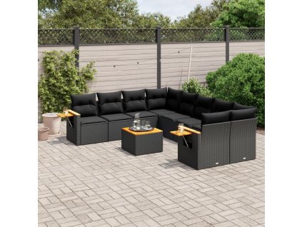 9dílná zahradní sedací souprava s poduškami černá polyratan 3226664