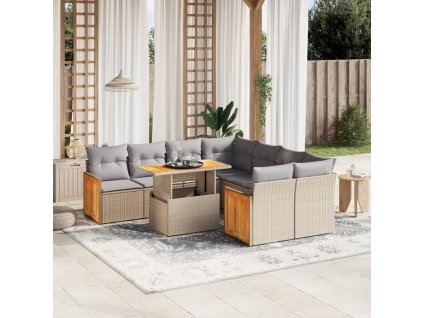 9dílná zahradní sedací souprava s poduškami béžová polyratan 3273887