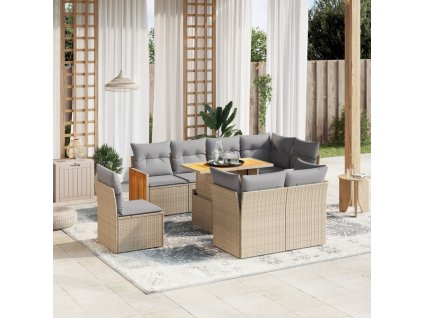 9dílná zahradní sedací souprava s poduškami béžová polyratan 3274055