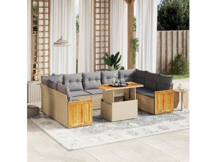 10dílná zahradní sedací souprava s poduškami béžová polyratan 3274104
