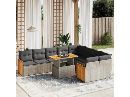 10dílná zahradní sedací souprava s poduškami šedá polyratan 3274119