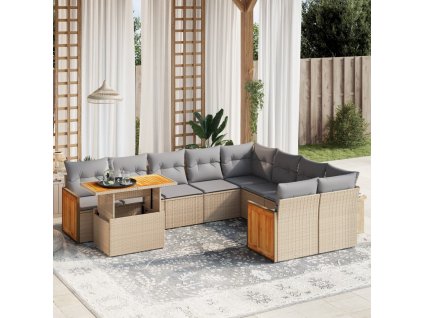 10dílná zahradní sedací souprava s poduškami béžová polyratan 3274125