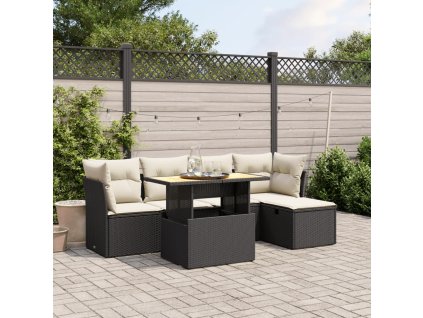 6dílná zahradní sedací souprava s poduškami černá polyratan 3275464