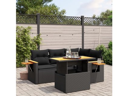 5dílná zahradní sedací souprava s poduškami černá polyratan 3273498